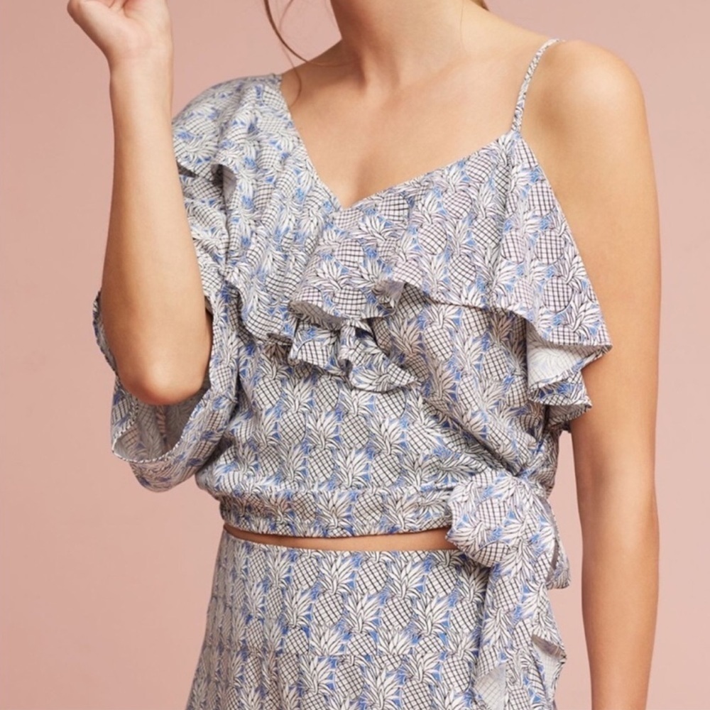 Anthropologie Maeve Pineapple Wrapped Ruffle Crop Size Medium
